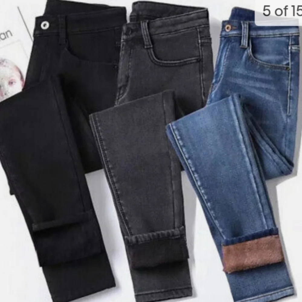 1 Lined Hi-Waist Jegging Jean Winter/Fall/Warm Fleece Lined Pants L-XL - Picture 1 of 8